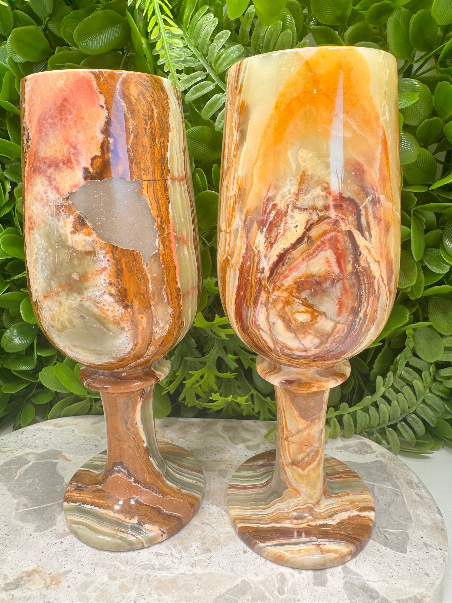 Green Banded Onyx Goblet Set 2 pce 1016g