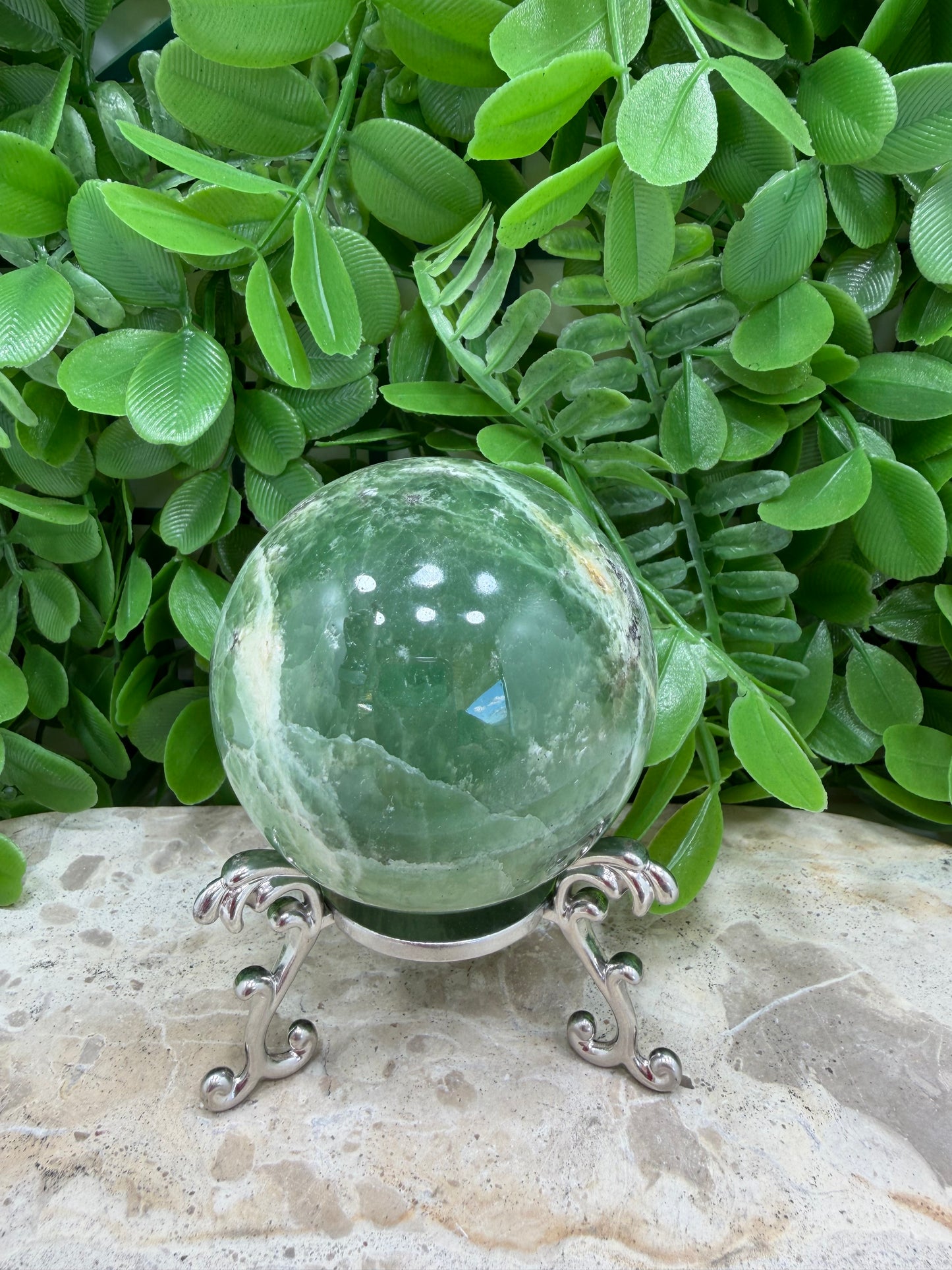 Emerald Kiwi Calcite Sphere 404g