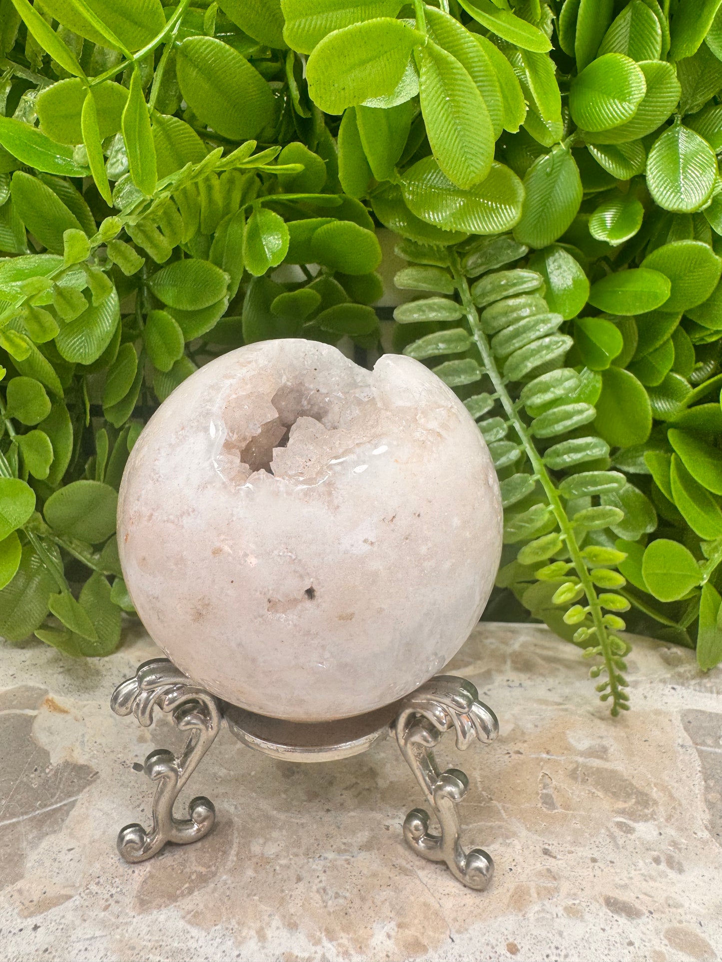 Pink Druzy Agate Sphere 422g