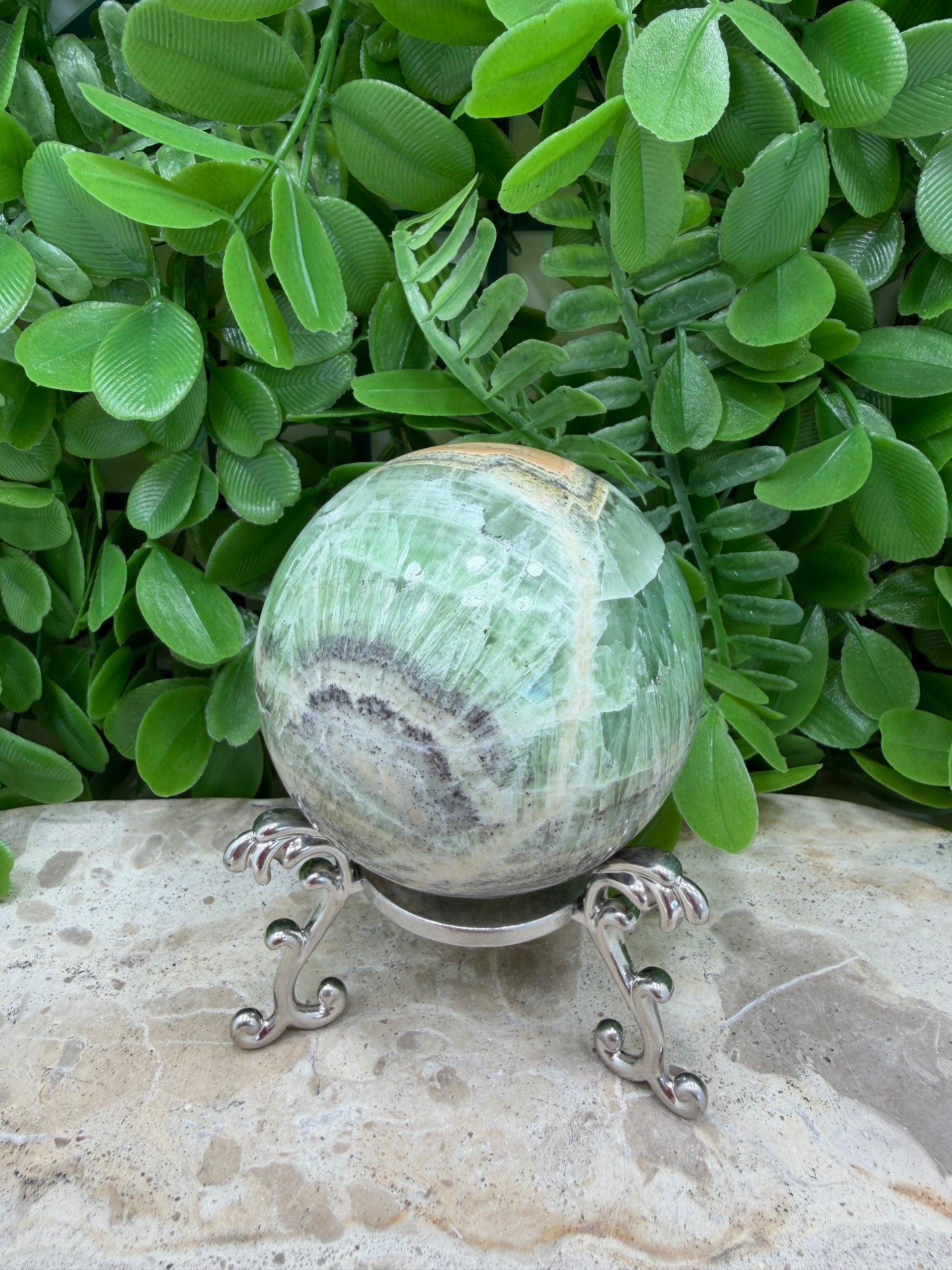 Emerald Kiwi Calcite Sphere 376g
