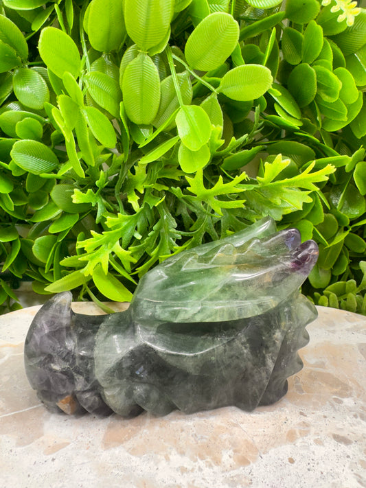 Green Purple Fluorite Dragon 588g