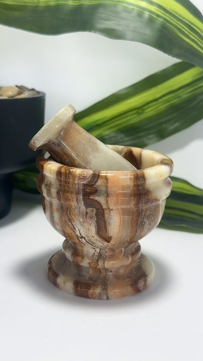 Mortar & Pestle Brown Banded Onyx 461g
