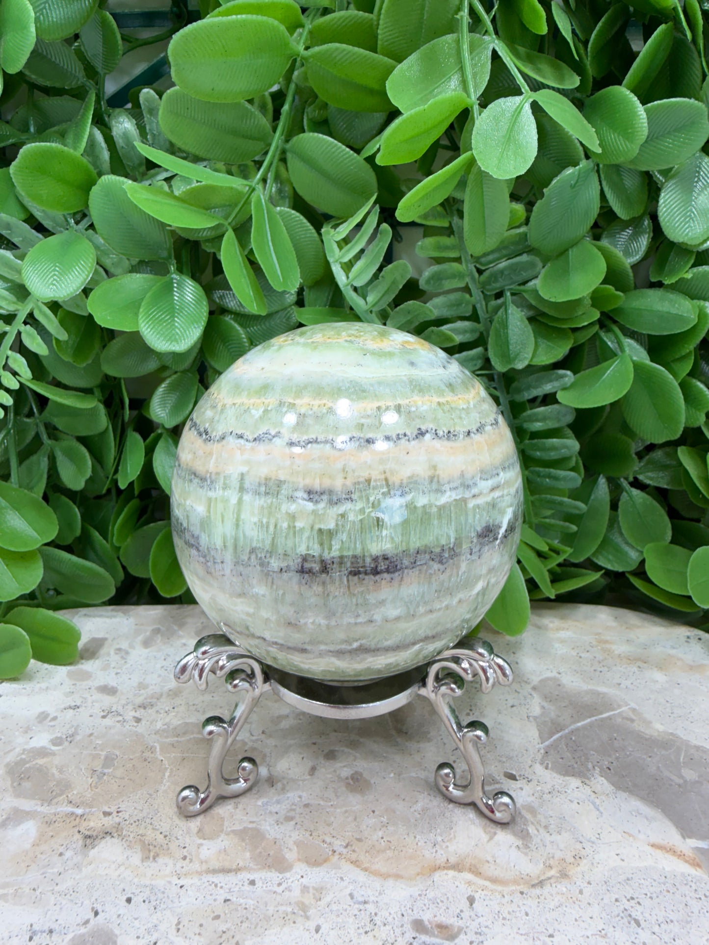 Emerald Kiwi Calcite Sphere 544g