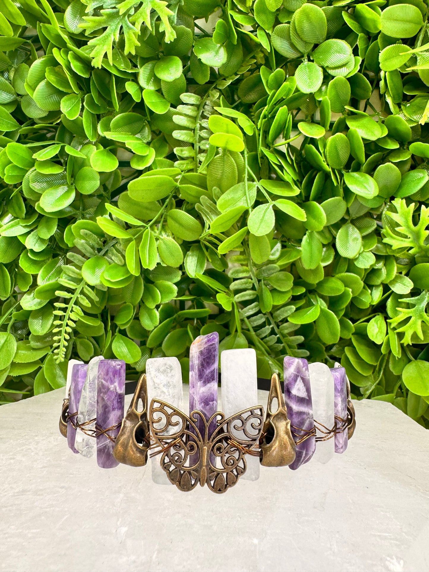 Amethyst Clear Quartz Butterfly Raven Tiara 100g