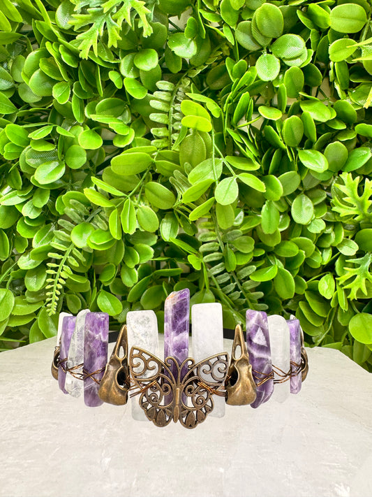 Amethyst Clear Quartz Butterfly Raven Tiara 100g