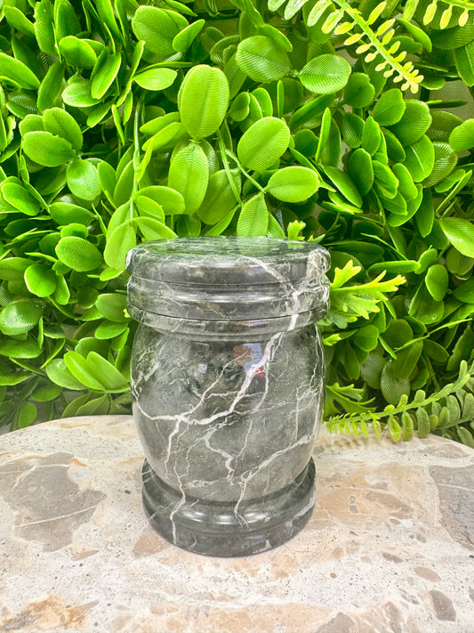 Black Zebra Jasper Jar with lid 472g