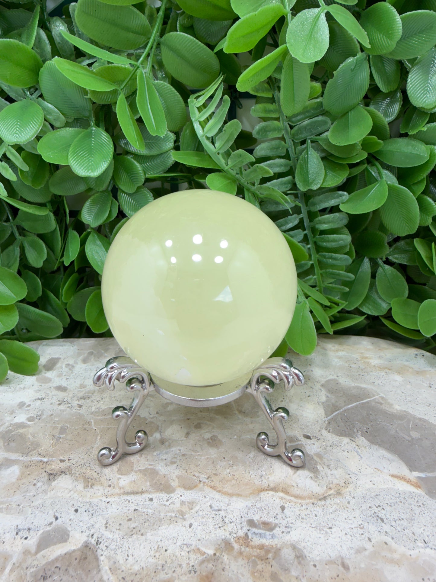 Silky White Calcite Sphere 392g