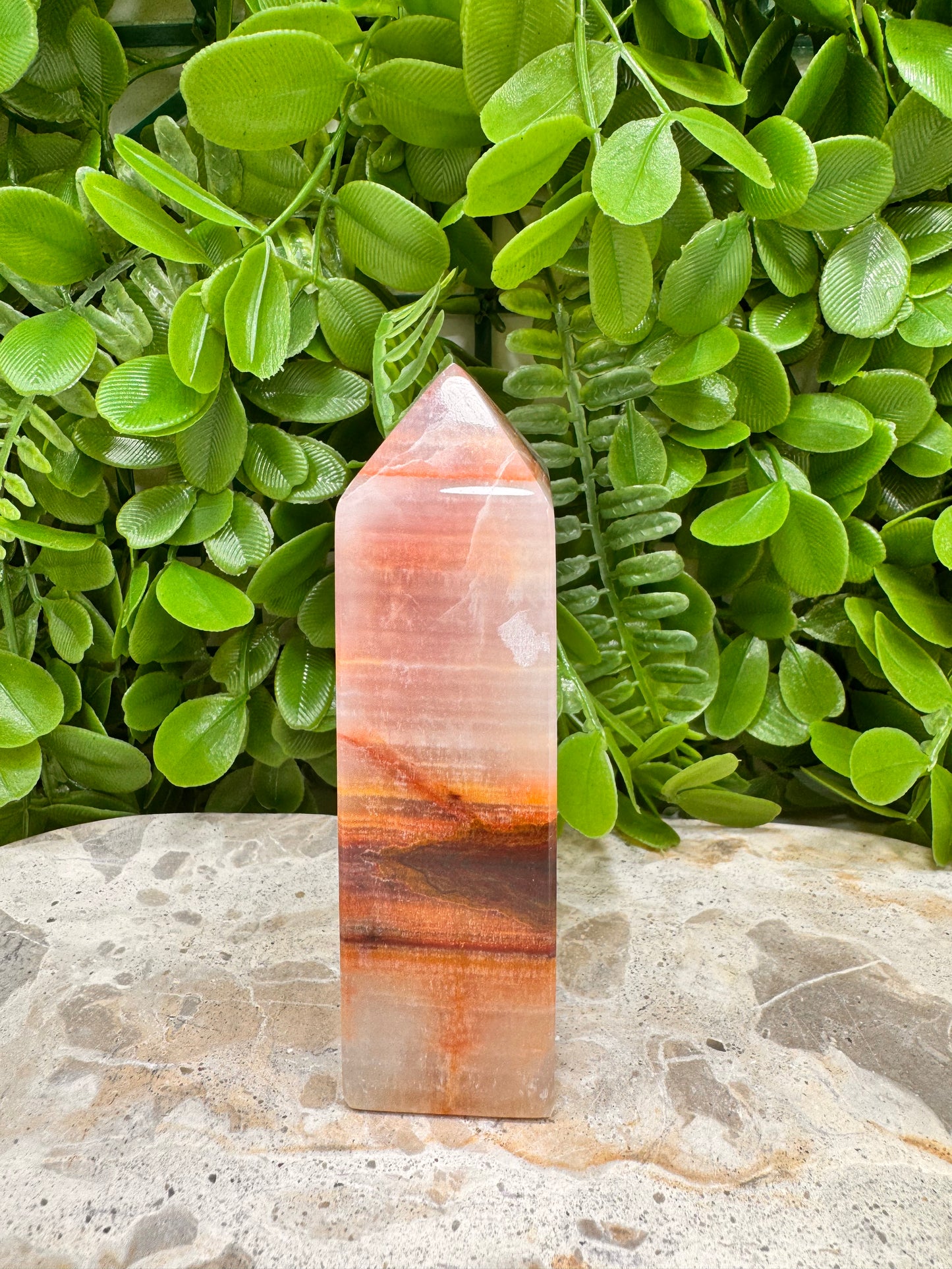 Peach Banded Calcite Tower 242g