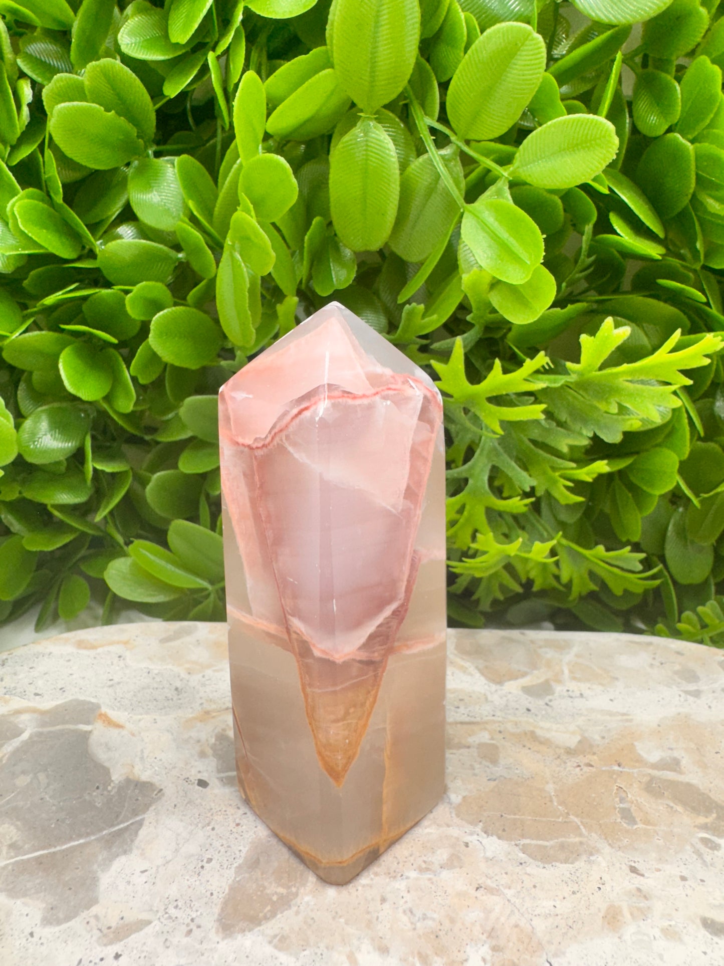 Rose Calcite with Agate Tower 272g
