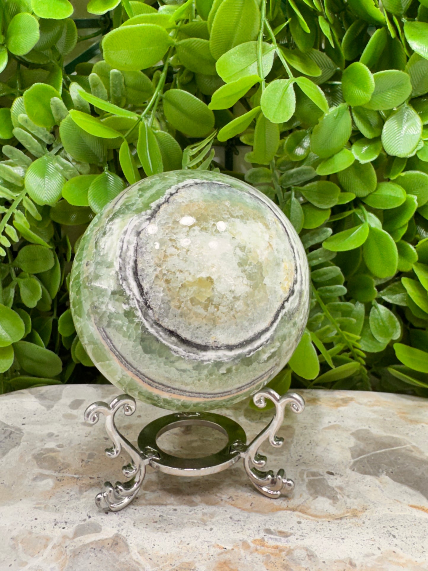 Emerald Kiwi Calcite Sphere 760g