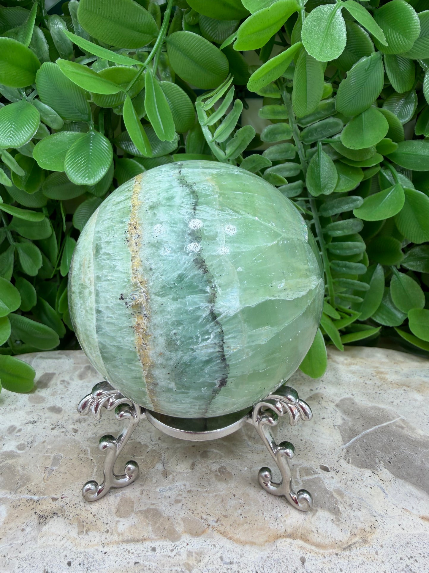 Emerald Kiwi Calcite Sphere 594g
