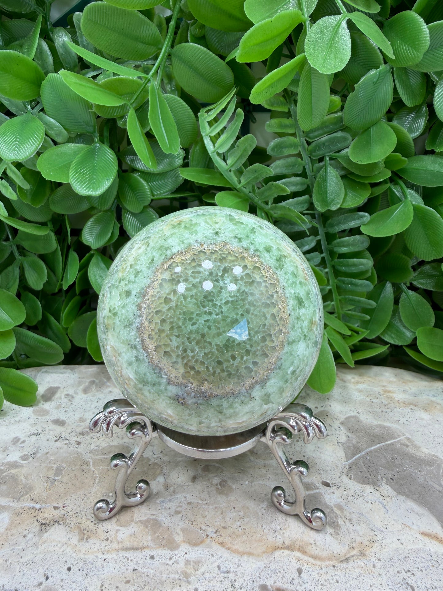 Emerald Kiwi Calcite Sphere 414g