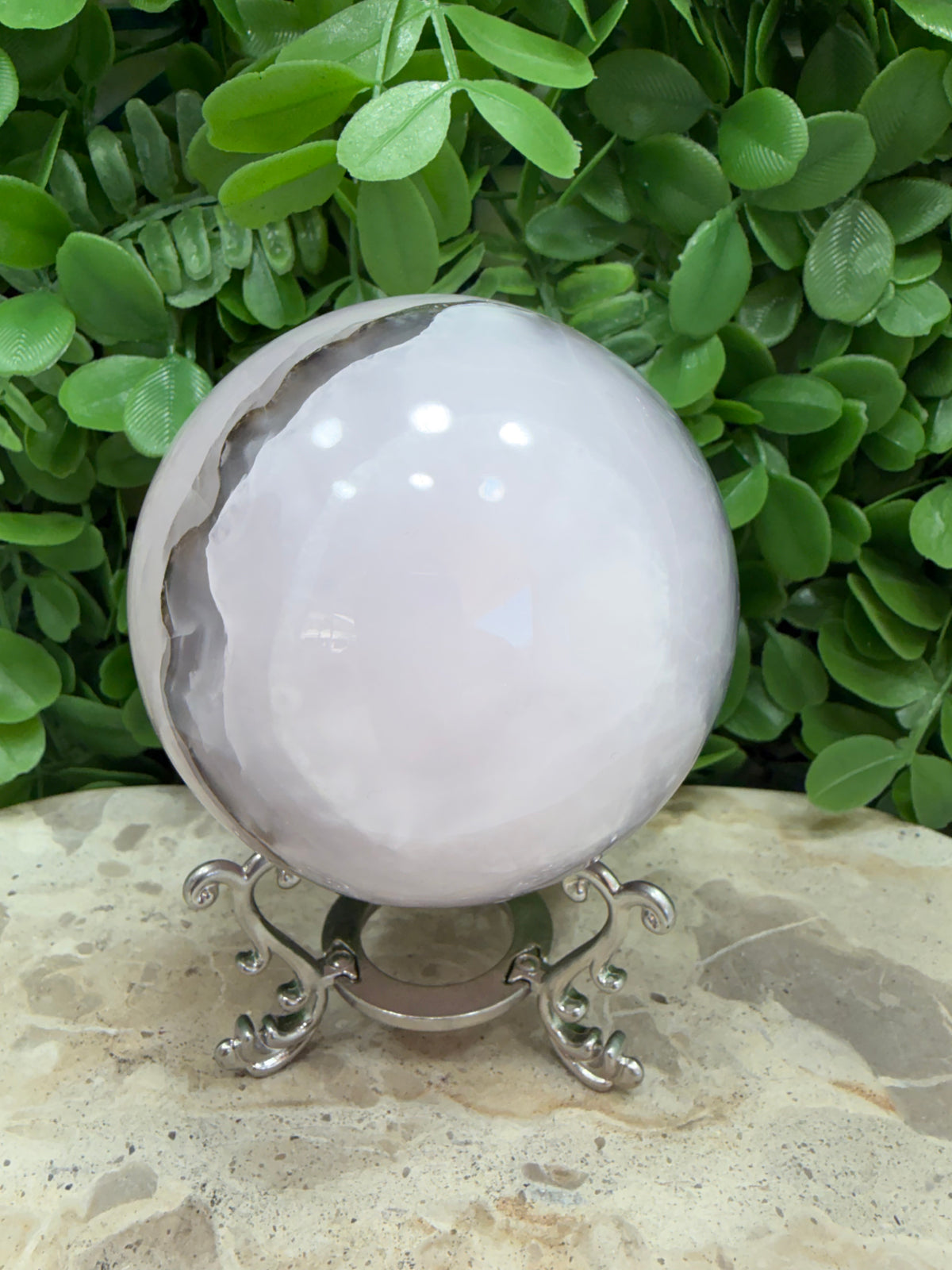 Smokey Pink Mangano UV Sphere 924g | Love • Compassion • Calm