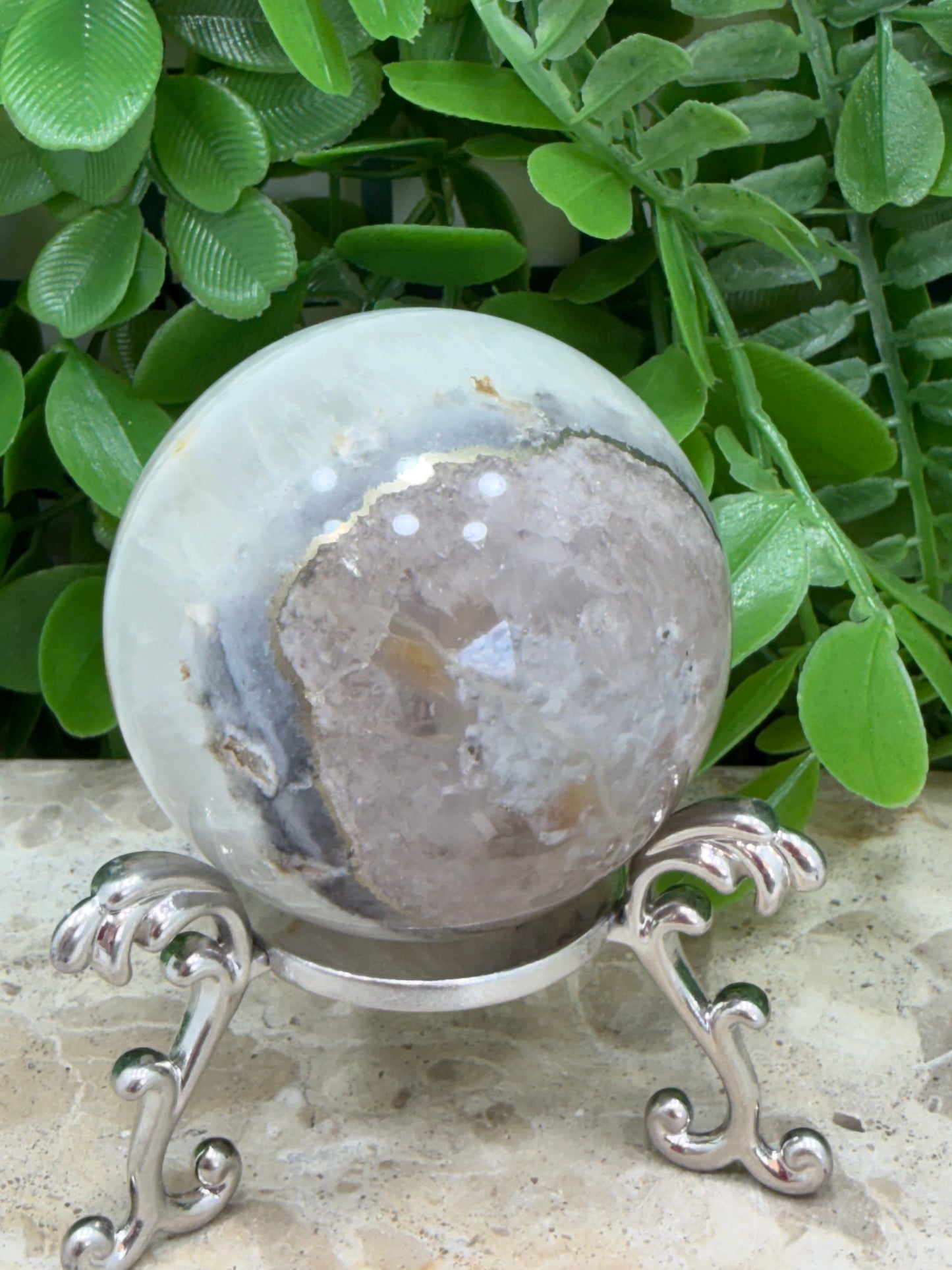 White Fluorite with Pyrite Sphere 292g