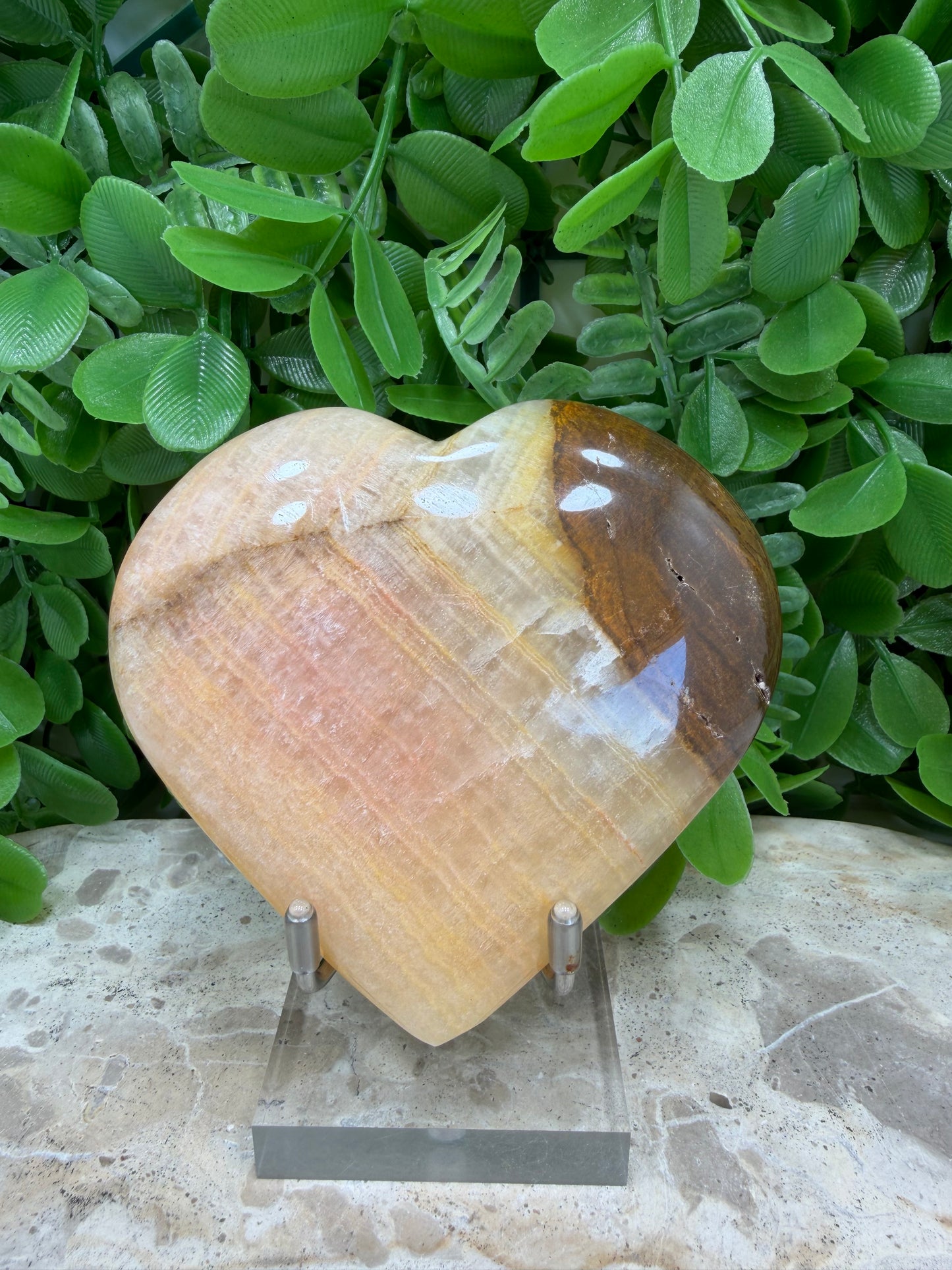 Peach Banded Calcite Heart 250g