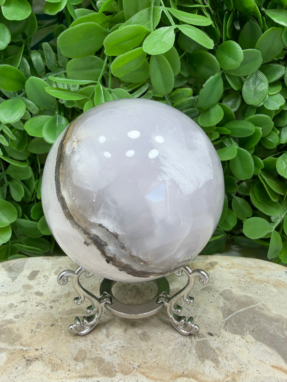 Smokey Pink Mangano UV Sphere 934g | Love • Compassion • Calm