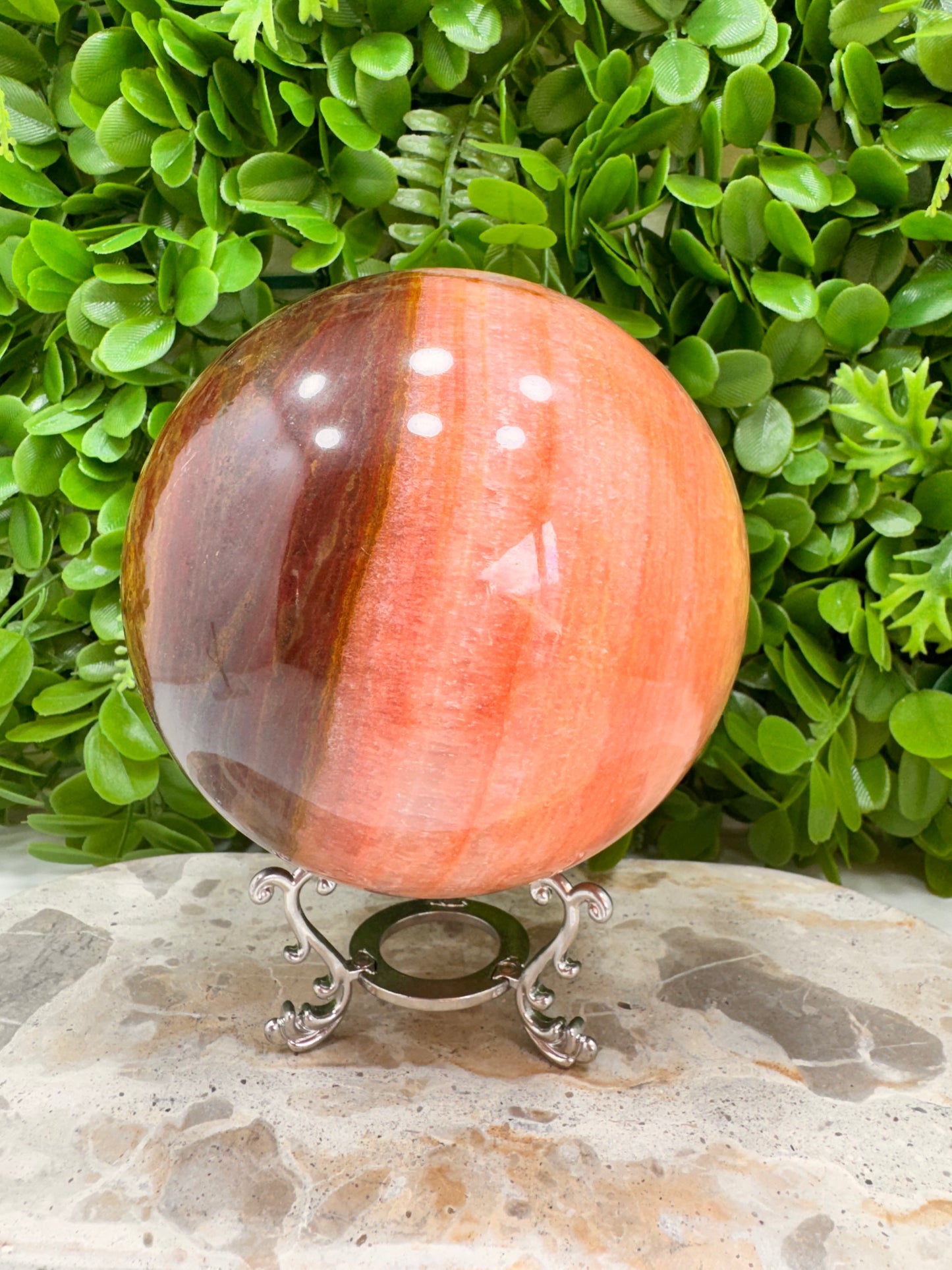 Peach Banded Calcite Sphere 2546g