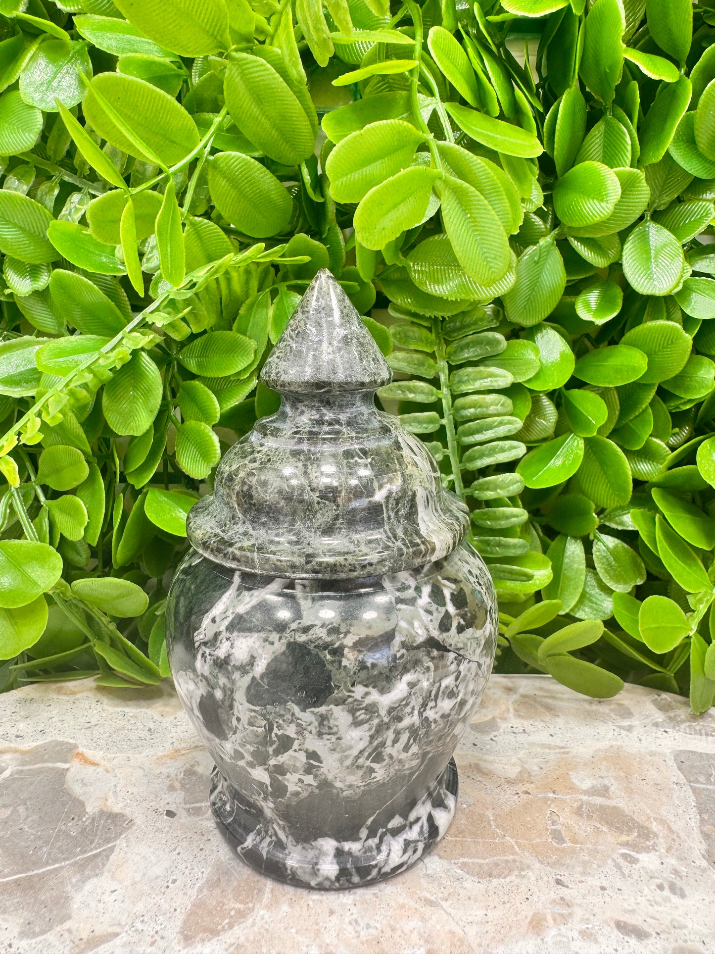 Black Zebra Serpentine Urn 416g