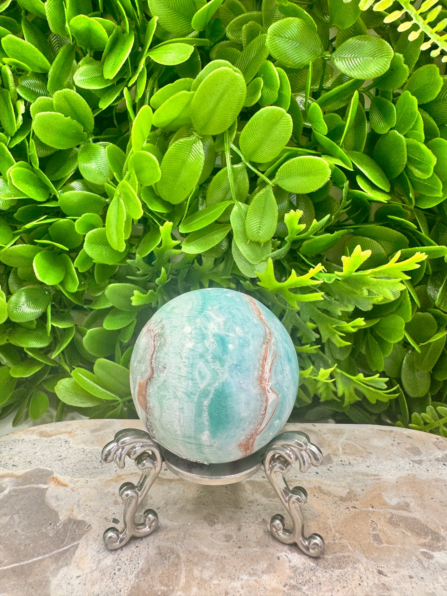 Blue Aragonite with Smithsonite Sphere 262g