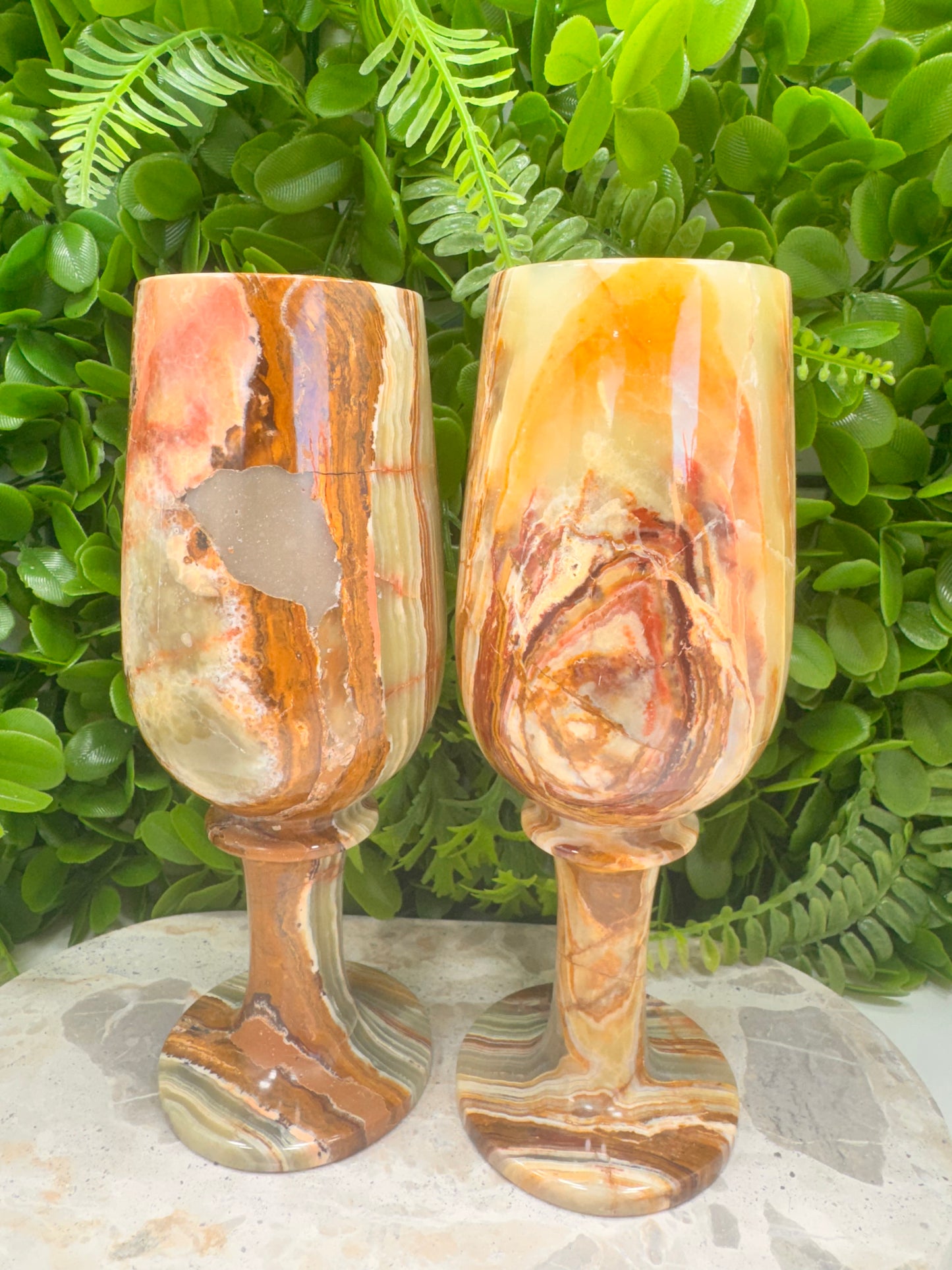 Green Banded Onyx Goblet Set 2 pce 1016g