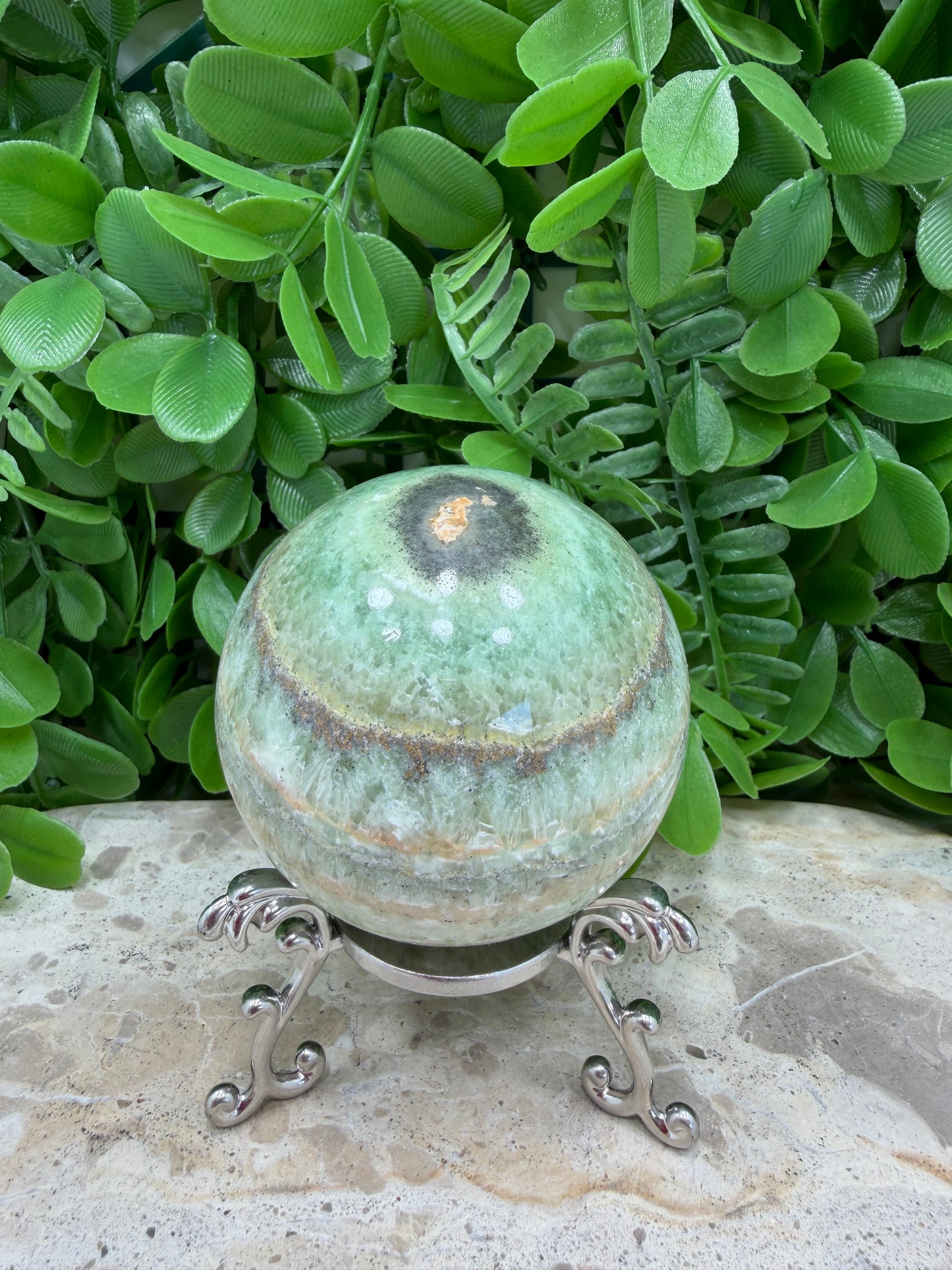 Emerald Kiwi Calcite Sphere 414g