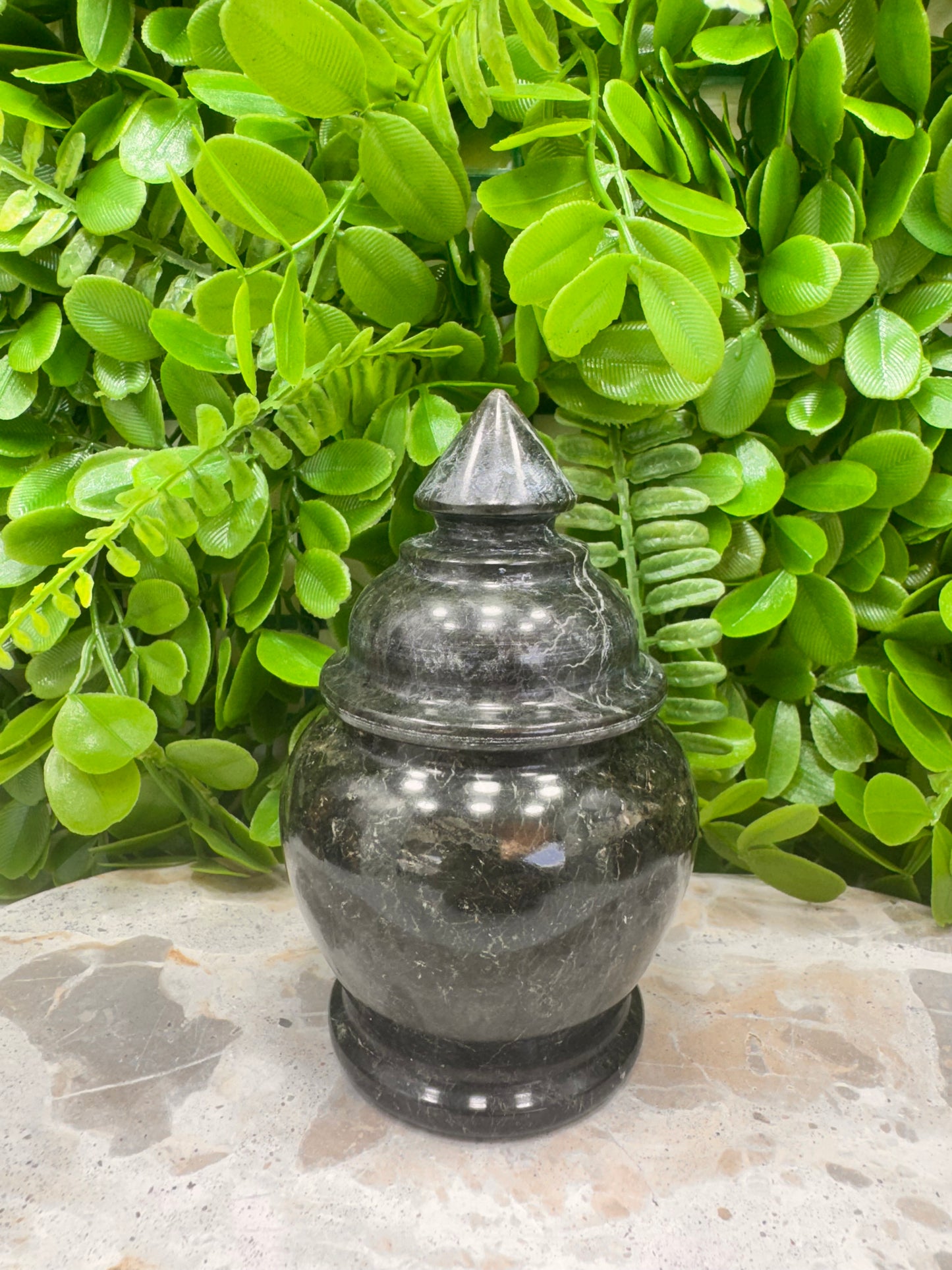 Black Zebra Serpentine Urn 416g