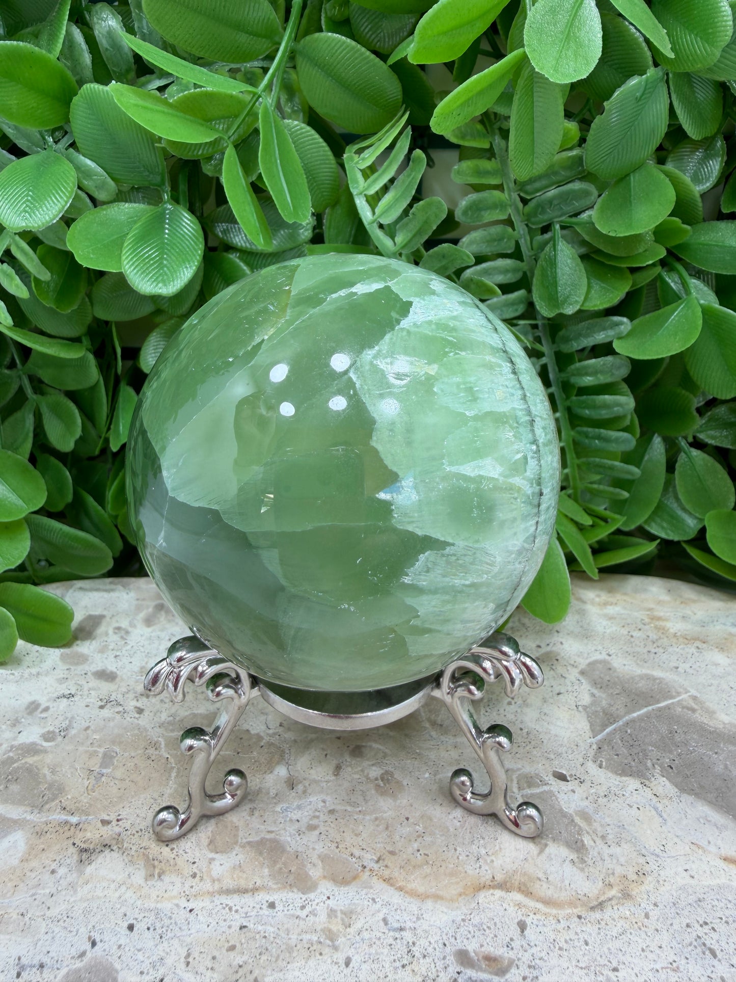 Emerald Kiwi Calcite Sphere 594g