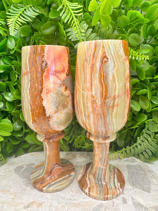 Green Banded Onyx Goblet Set 2 pce 1016g