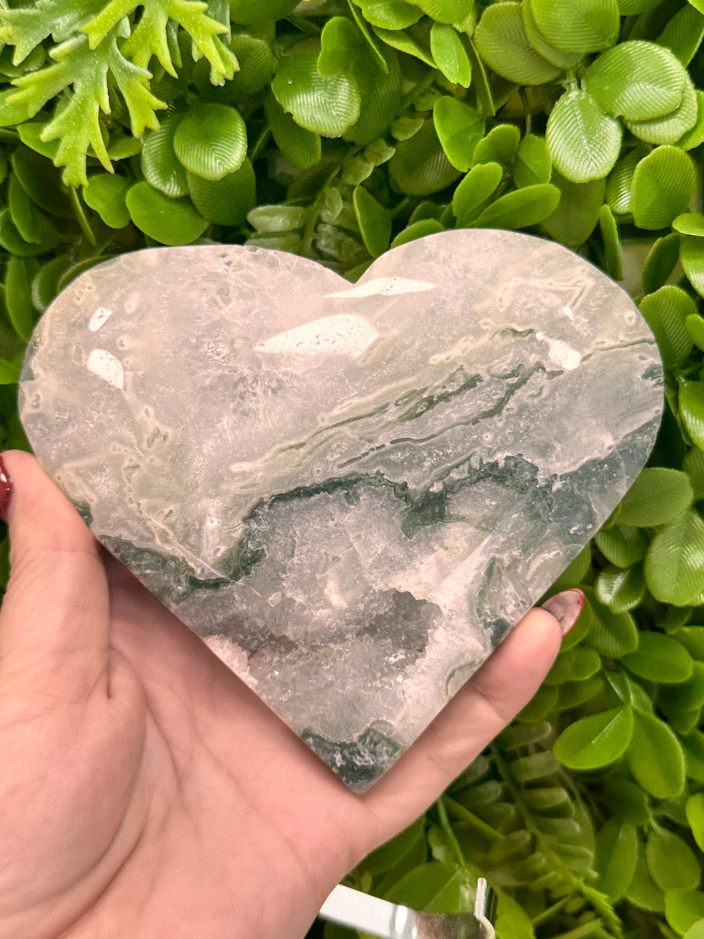 Moss Agate Druzy Heart 528g