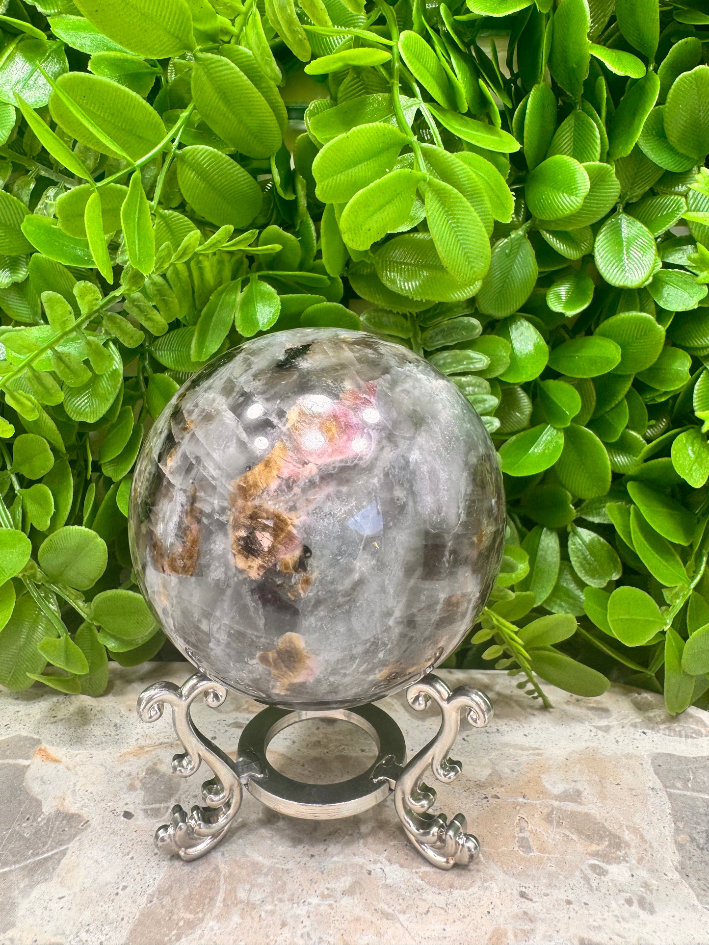 Smokey Quartz/Aquamarine/Tourmaline Sphere 716g