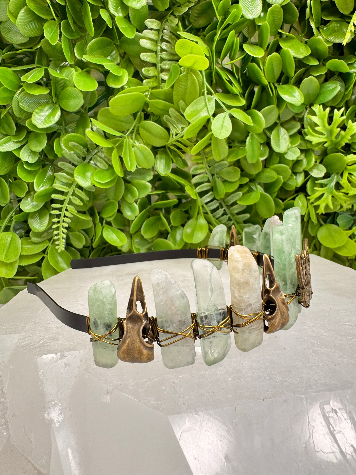 Green Fluorite Butterfly Raven Tiara 118g