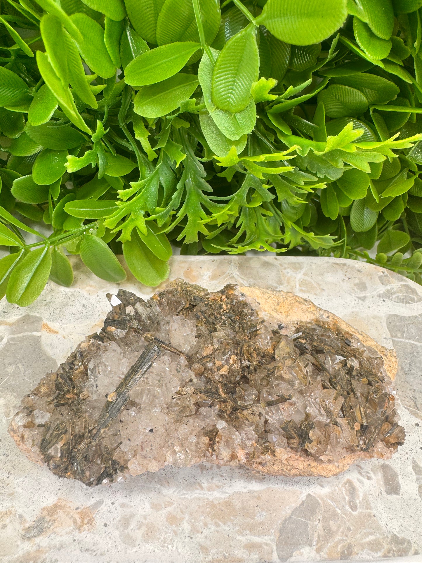 Clear Quartz /Epidote/Green Tourmaline Cluster Specimen 480g