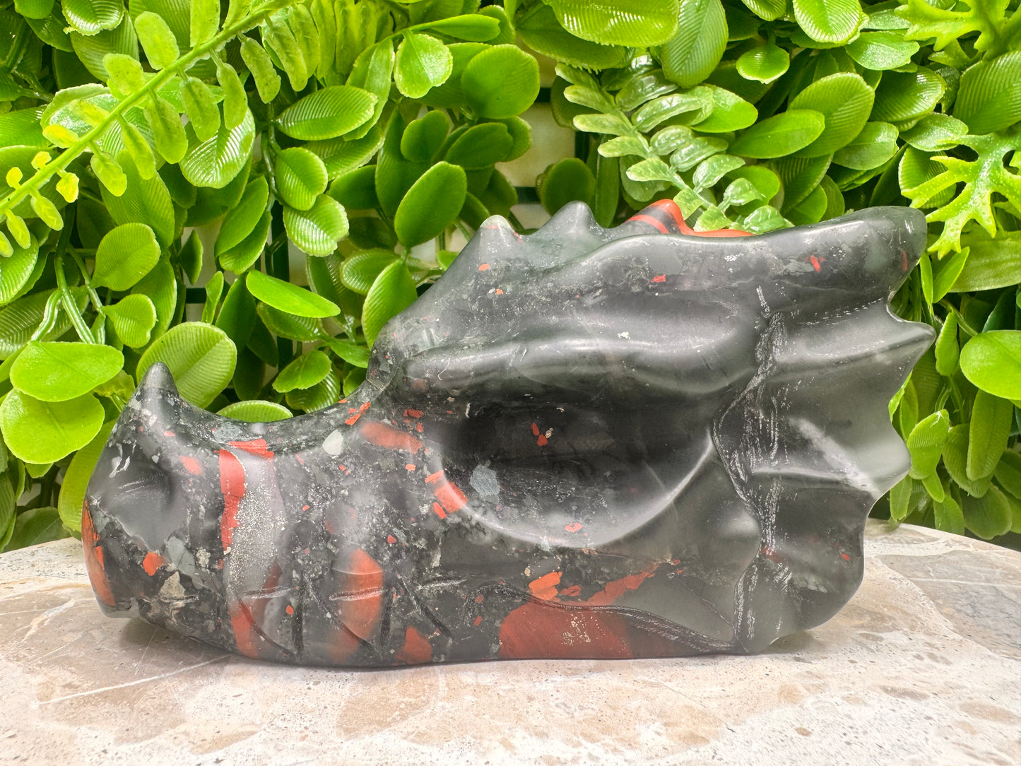 African Bloodstone Dragon Skull 878g