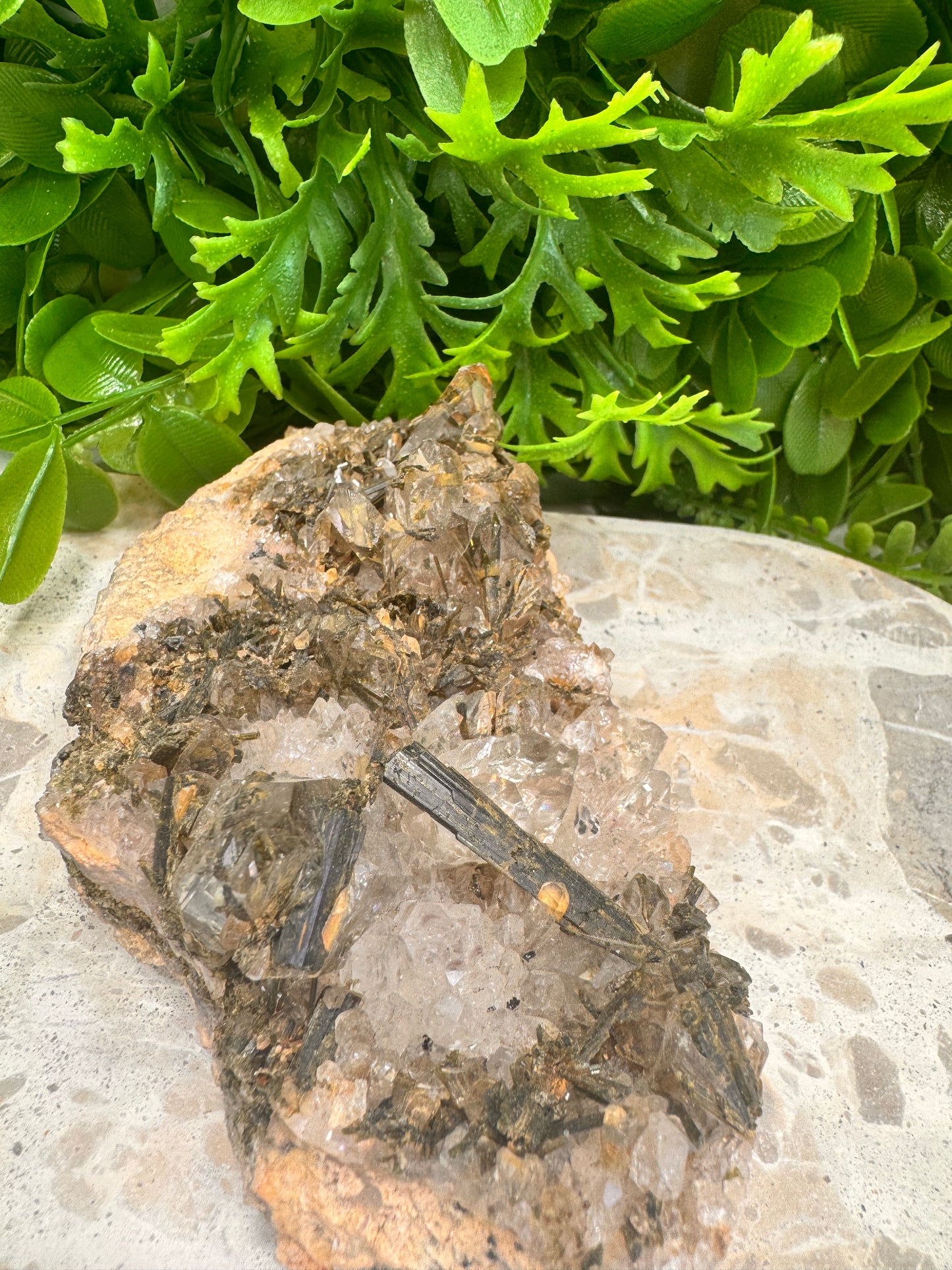 Clear Quartz /Epidote/Green Tourmaline Cluster Specimen 480g