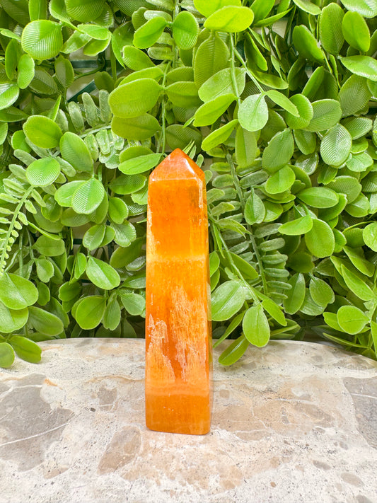Crystalised Orange Calcite Tower 198g