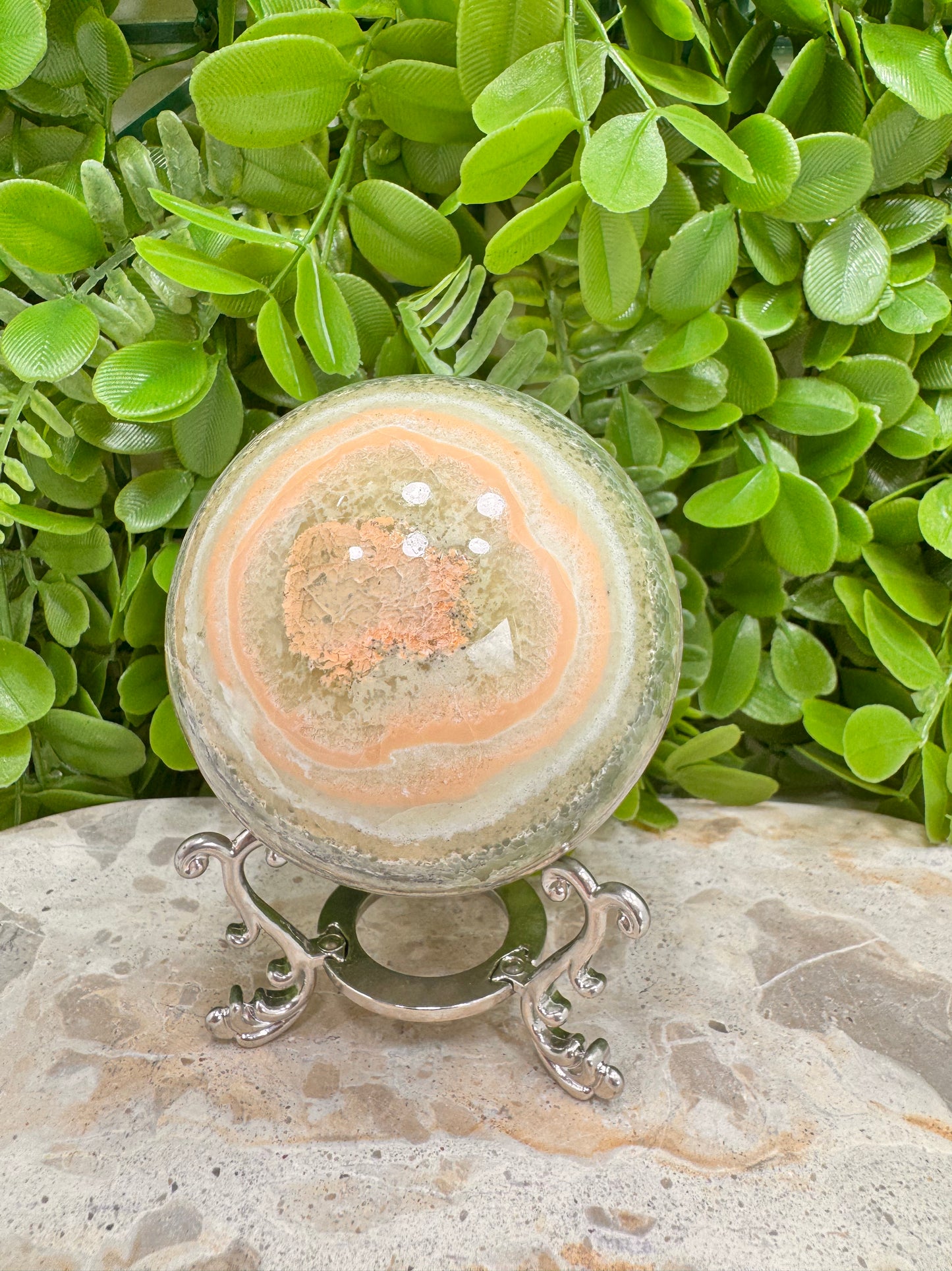 Emerald Kiwi Calcite Sphere 662g