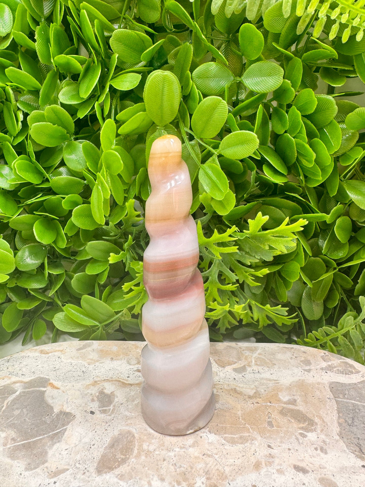 Pink Pistachio Calcite Unicorn Tower 226g