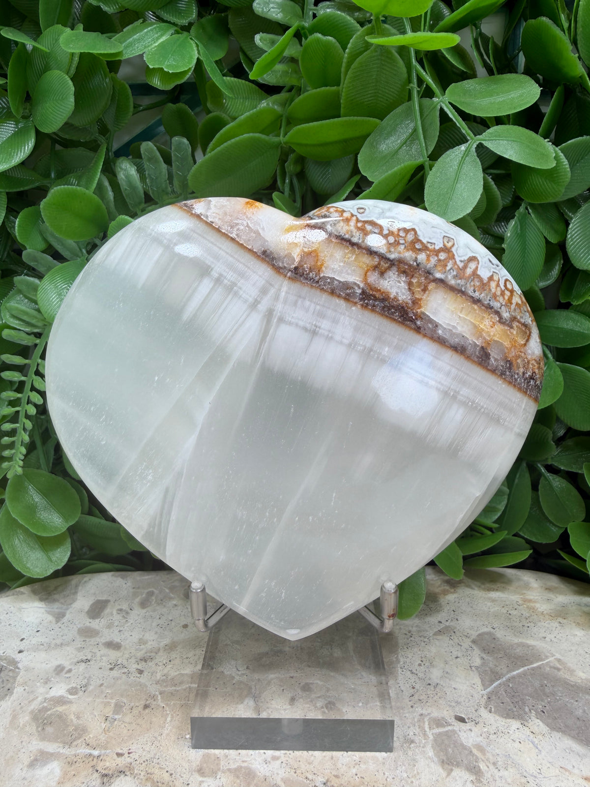 Dendritic Silky White Calcite Heart 778g