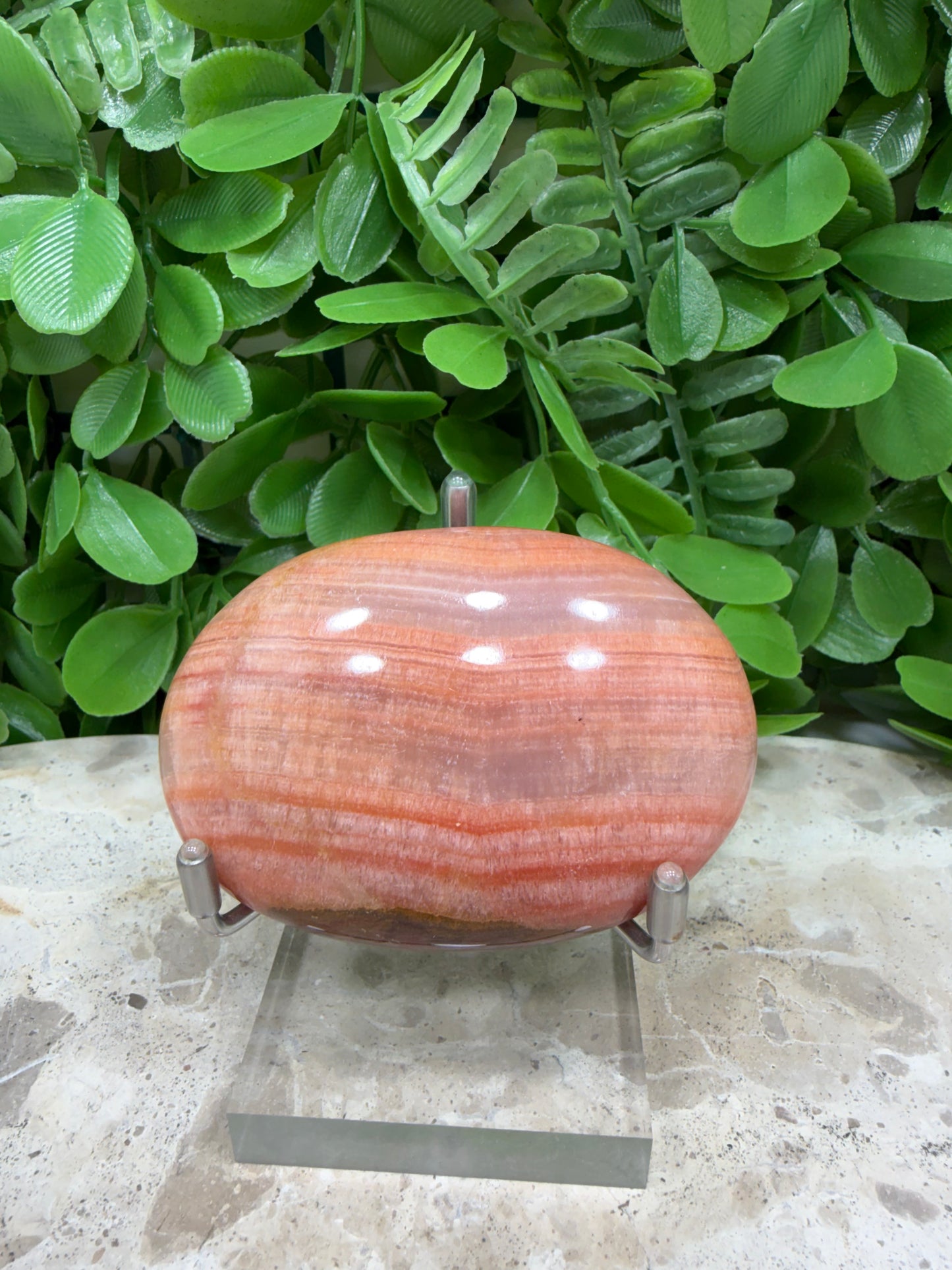 Peach Banded Calcite Palm 122g
