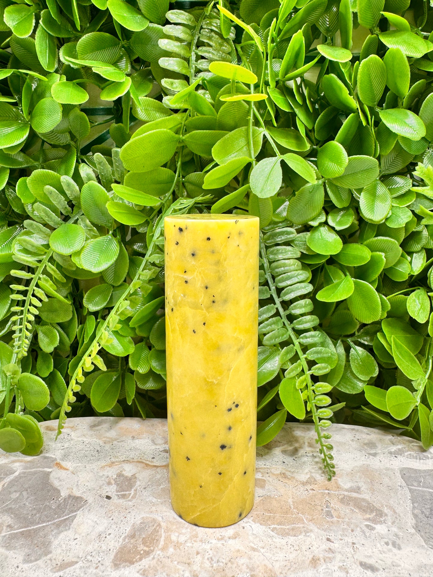 Yellow Jade with Hematite Cylinder 312g