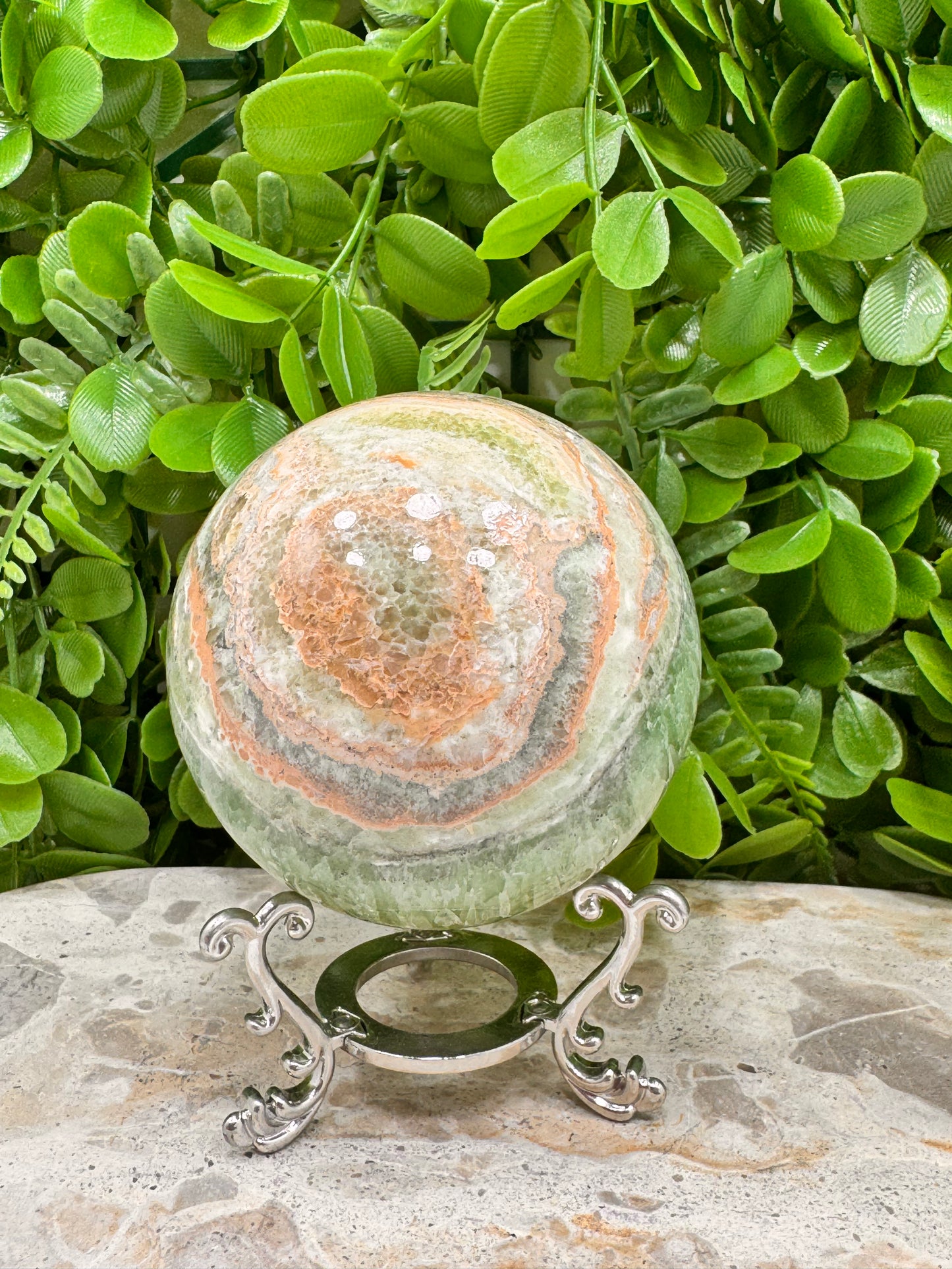 Emerald Kiwi Calcite Sphere 760g