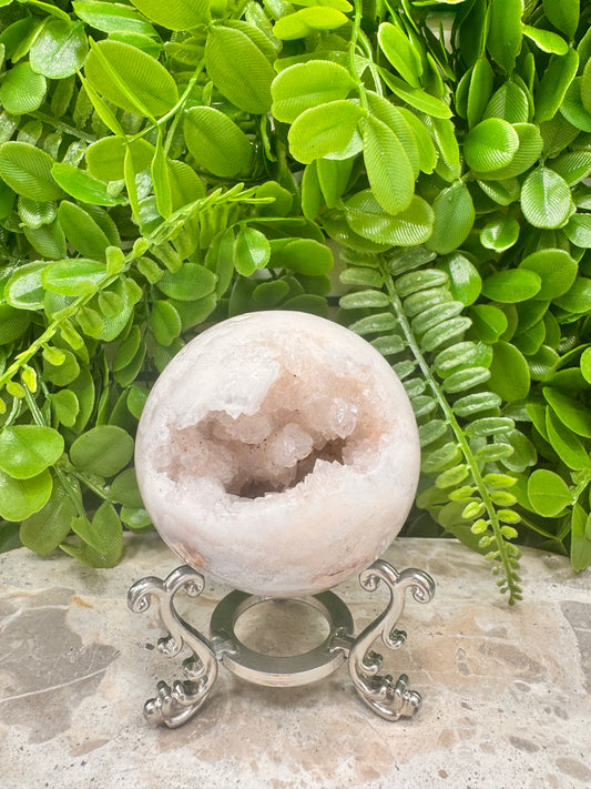 Pink Druzy Agate Sphere 422g