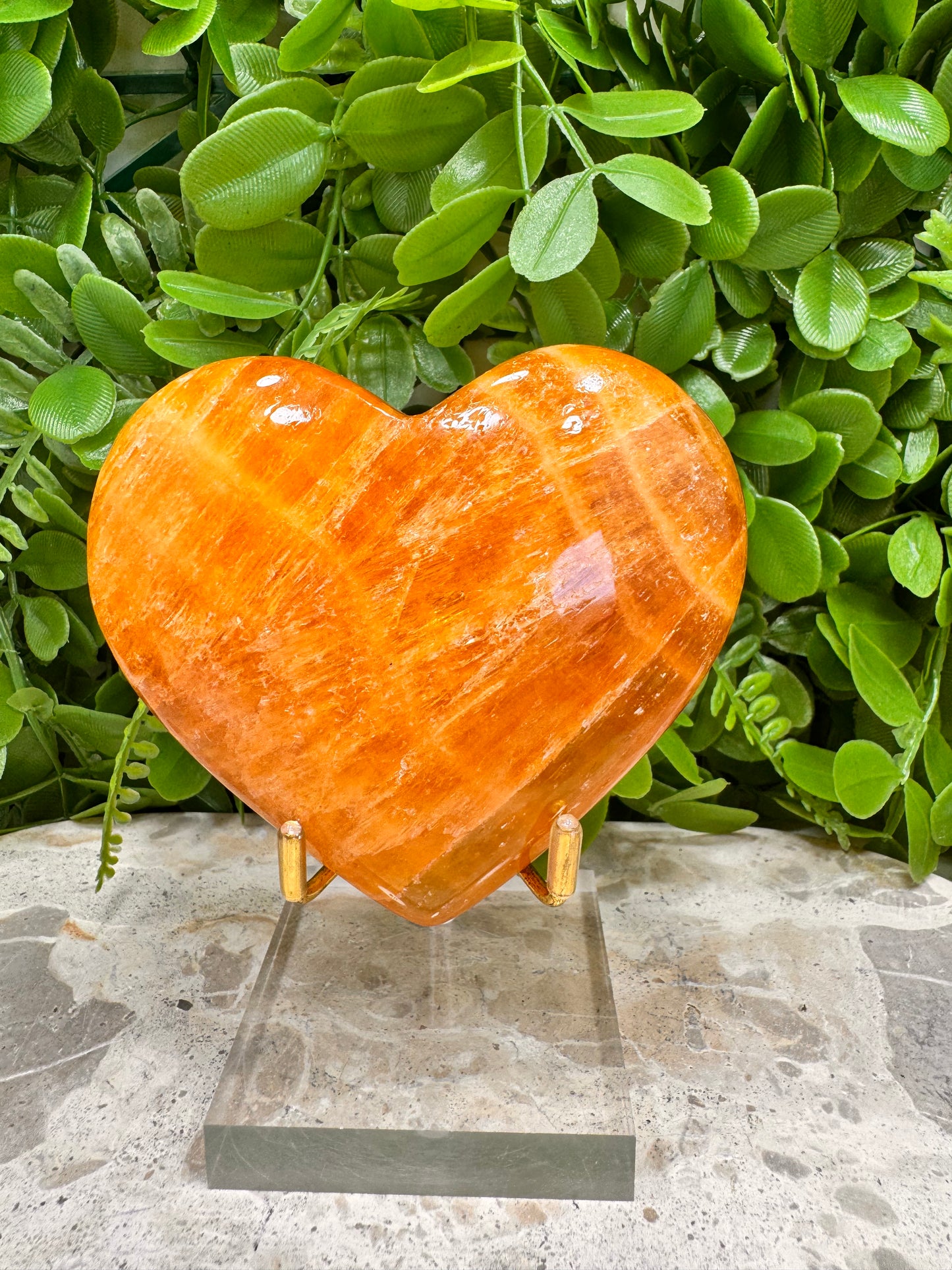 Crystallised Orange Calcite Heart 412g