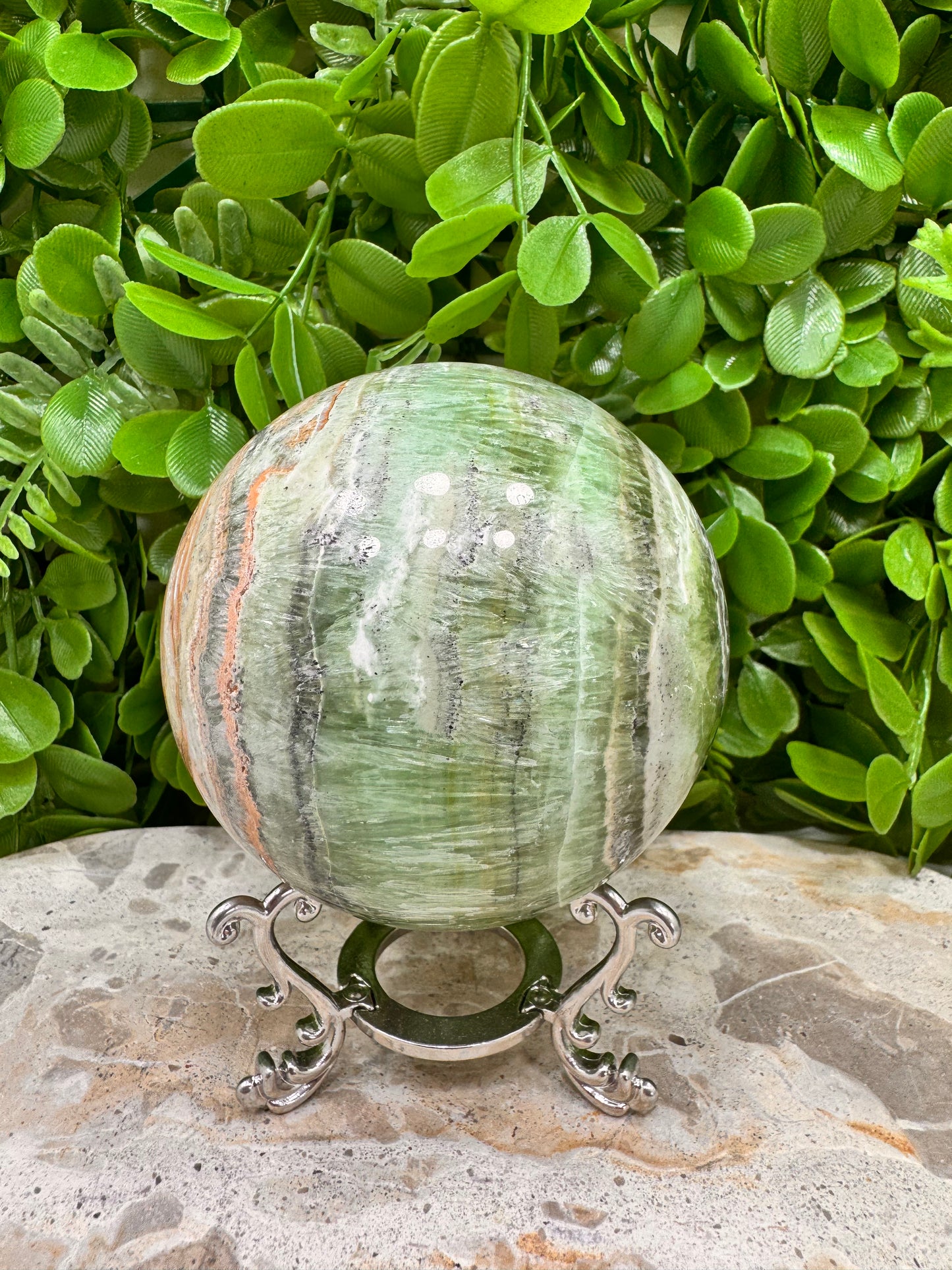 Emerald Kiwi Calcite Sphere 948g