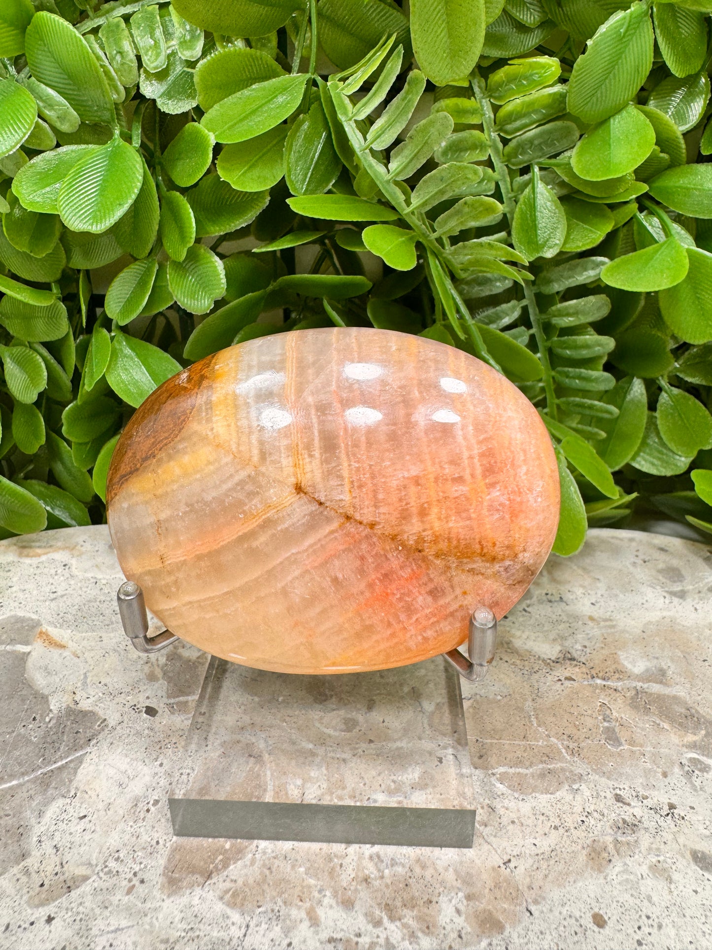 Peach Banded Calcite Palm Stone 152g