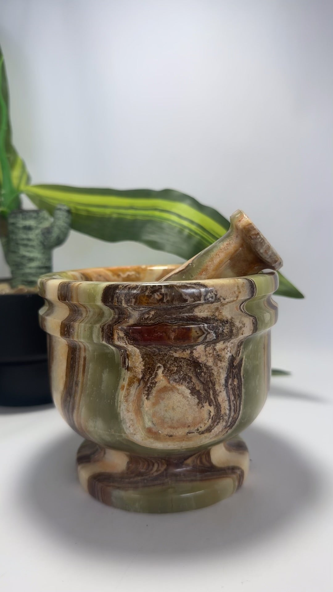 Green Banded Onyx Mortar and Pestle 2 pc 2.2kg