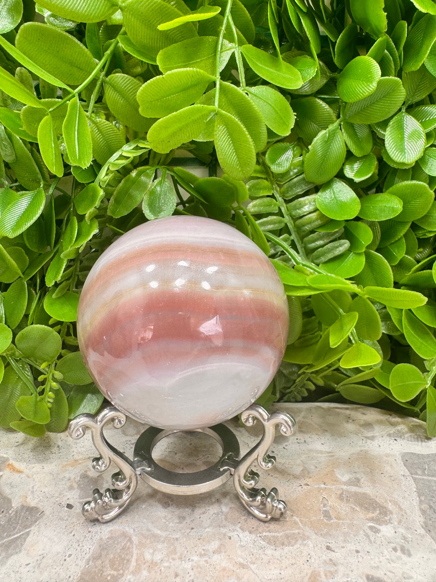 Pink Pistachio Calcite Sphere 506g