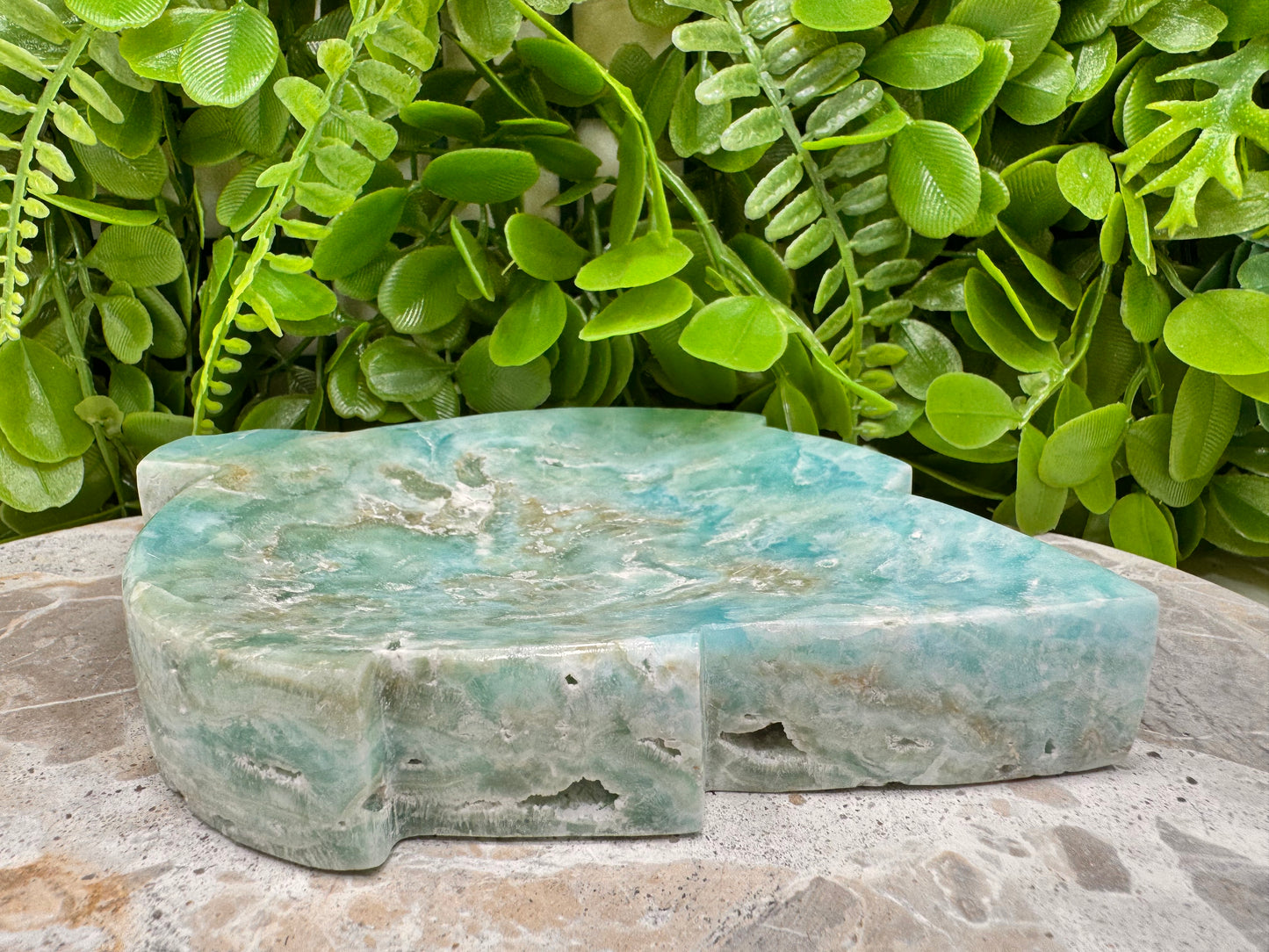 Blue Aragonite Leaf Bowl 614g