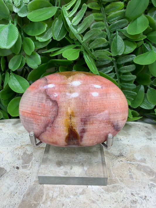 Peach Banded Calcite Palm Stone 148g