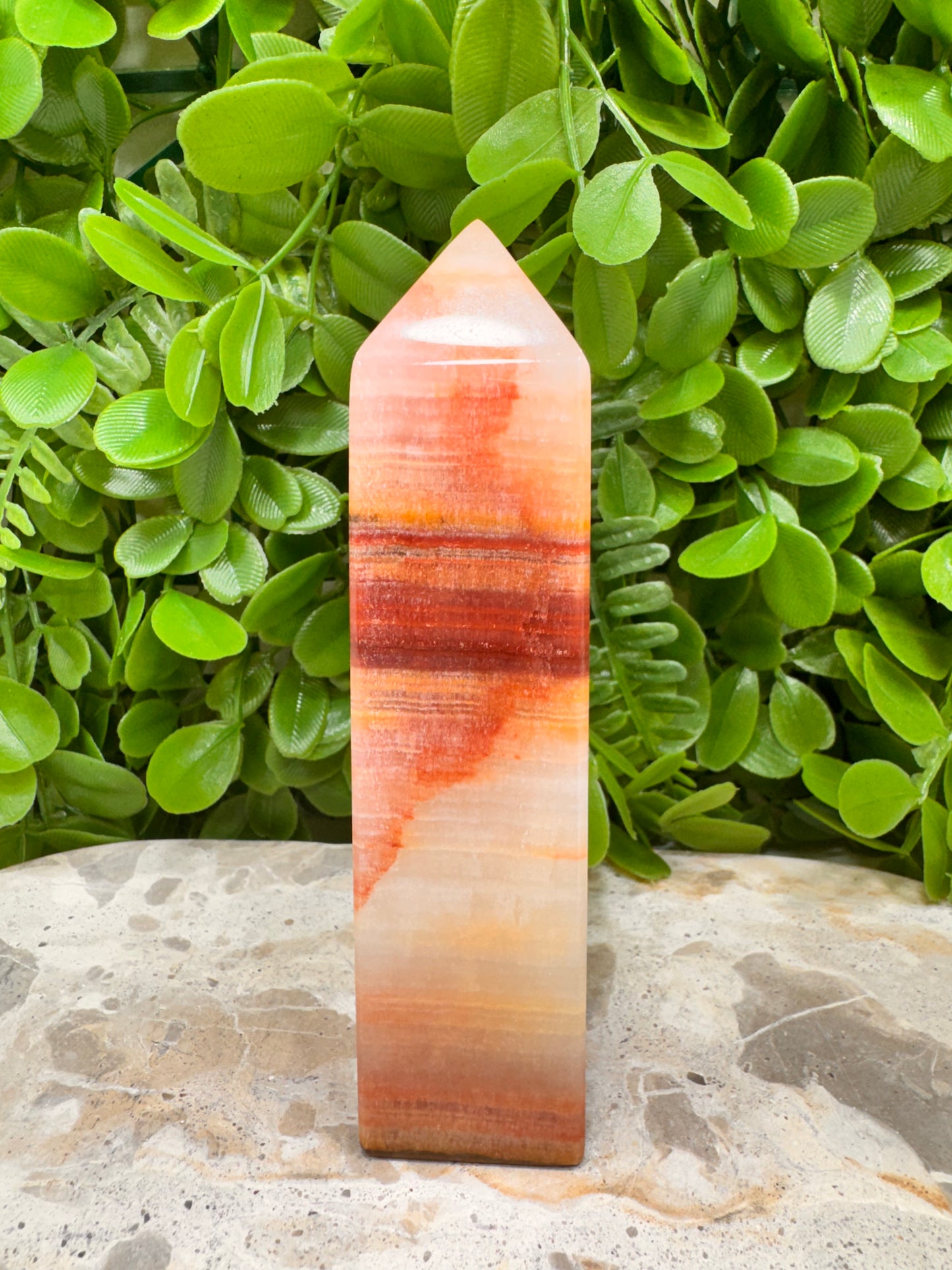 Peach Banded Calcite Tower 348g